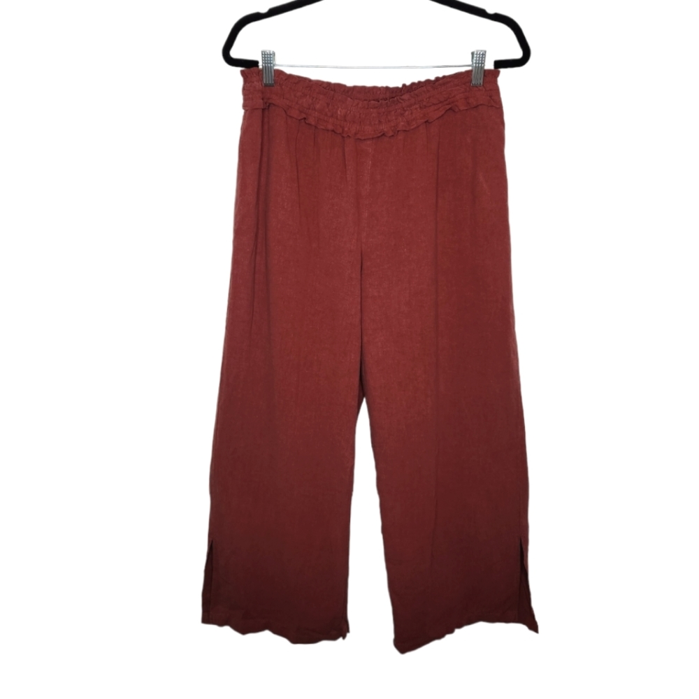 NEW Anthropologie Linen Blend Wide Leg Palazzo Pants Ankle Slit